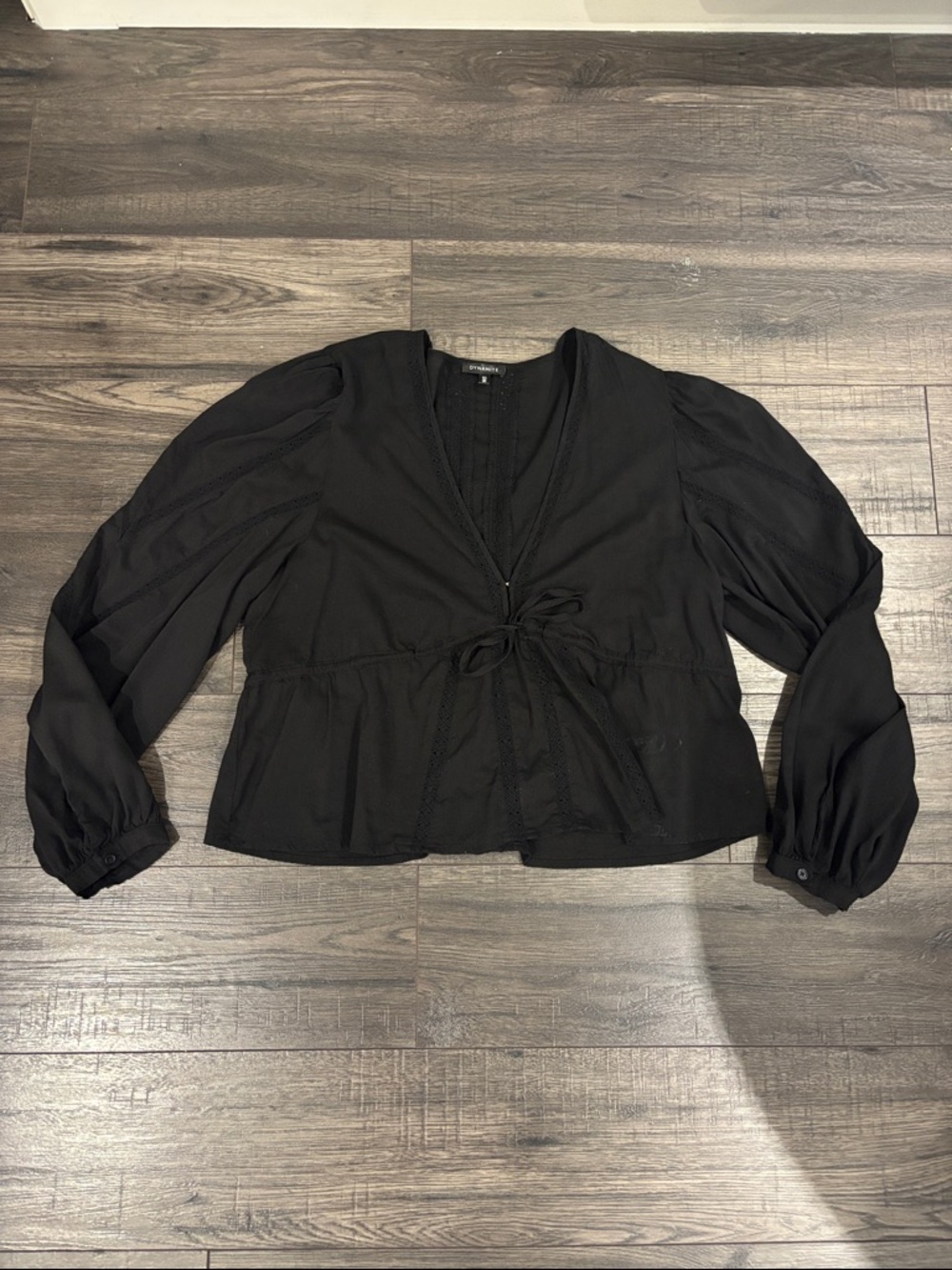 Dynamite Black Tie-Front Peplum Blouse - Women